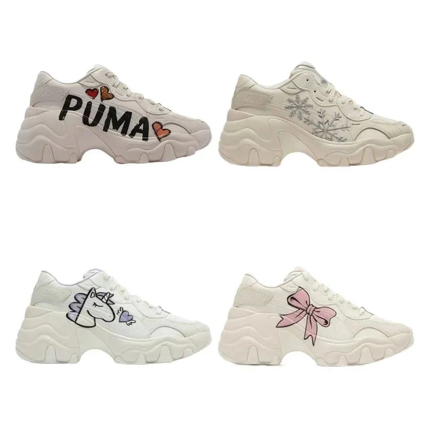 Puma White Chunky Sneakers with Cute Designs for Women