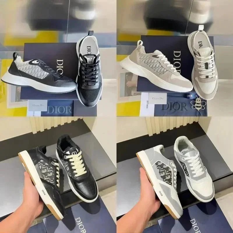 Dior Men's Sneakers Black and White Leather Sport Shoes