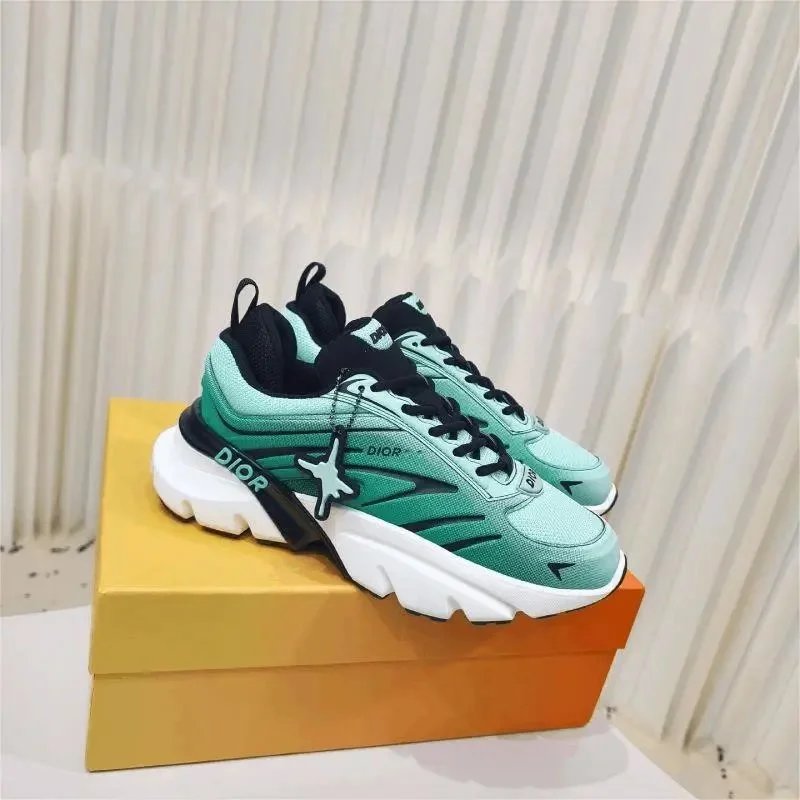 Dior Men's Green Sneakers with White Sole and Logo Detail